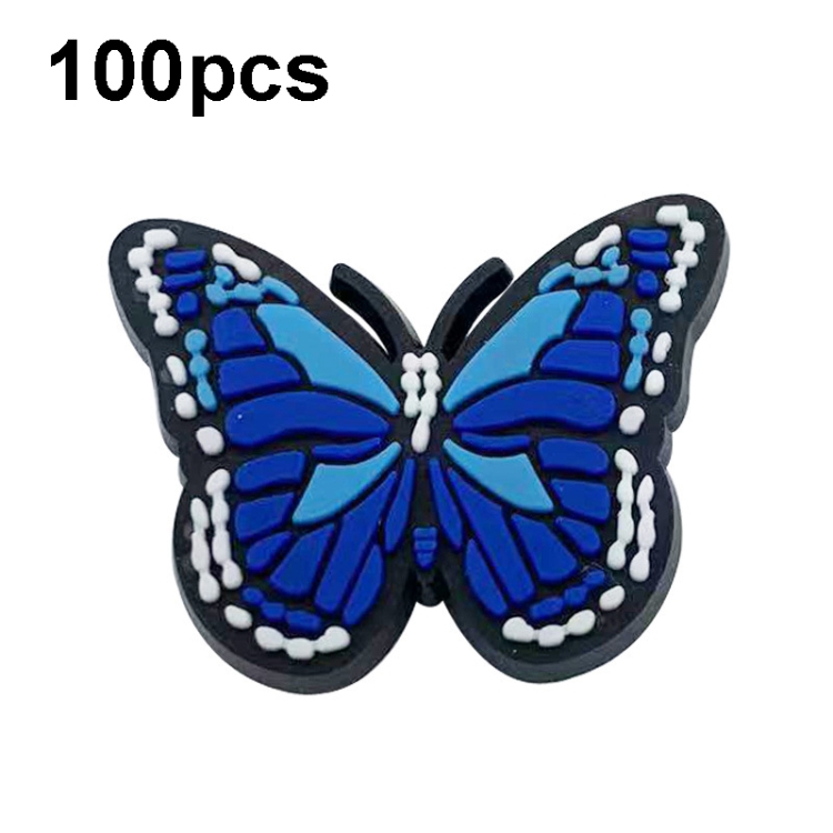 

100pcs Butterfly Cartoon Shoe Flower Removable PVC Soft Rubber Cave Shoes Buckle(Blue)