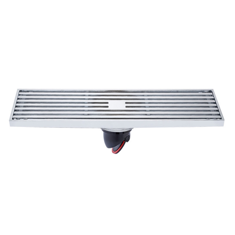 

8x30cm Extended Full Copper Strip Floor Drain, Style: K8034 Chrome Plated+Black Straight Row