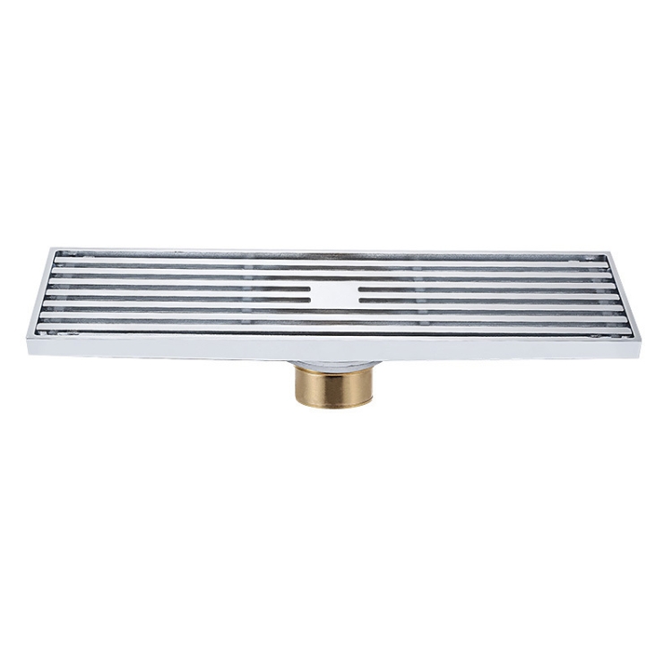 

8x30cm Extended Full Copper Strip Floor Drain, Style: K8034 Chrome Plated+Copper Self Seal