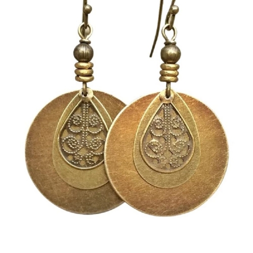 

2 pairs Bohemian Vintage Ethnic Antique Circle Engraved Earrings(Bronze)