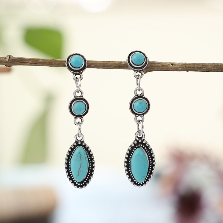 

2 pairs Antique Silver 925 Turquoise Drop Earrings(EA589)