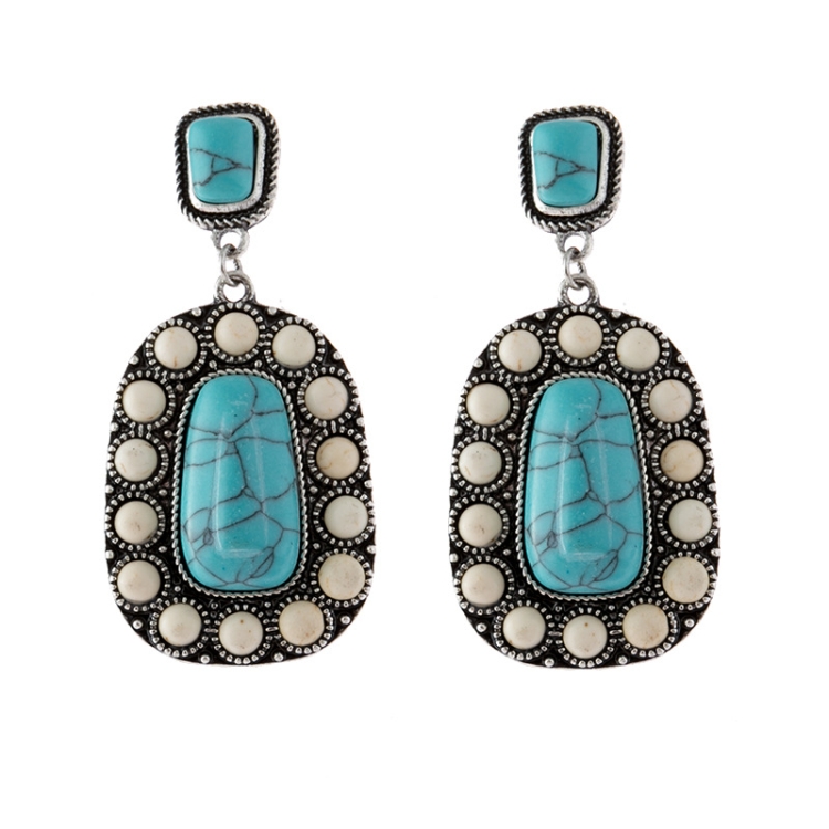 

3 Pairs 925 Antique Silver Plated Turquoise Earrings(Silver)