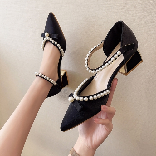 Pointed Toe Chunky Heel High Heels Single Shoes Women Buckle Sandals Size 38