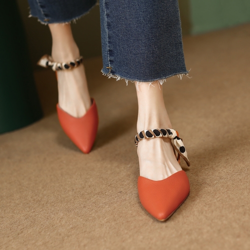 

3cm Heightened Backspace Flat Heel Sandals, Size: 34(Orange)