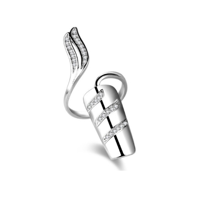 

5pcs Diamond Nail Cap Jewelry Open Ring, Color: Silver Index Finger