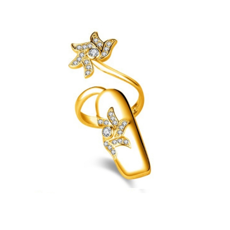 

5pcs Diamond Nail Cap Jewelry Open Ring, Color: Gold Middle Finger