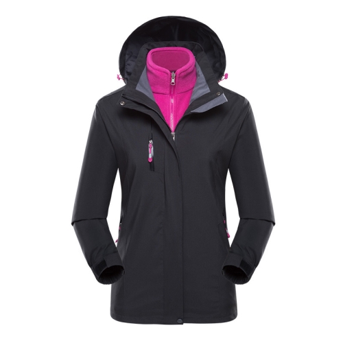 캠핑 여행을 위한 탈착식 내부 따뜻한 플리스가 있는 여성 야외 방수 재킷, 크기: XXXXXXL(검은색)