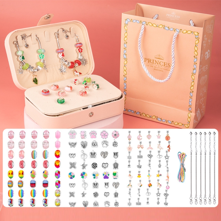 

132pcs/sets Pink+Color Children DIY Beaded Bracelet Double Layer Jewelry Box Set