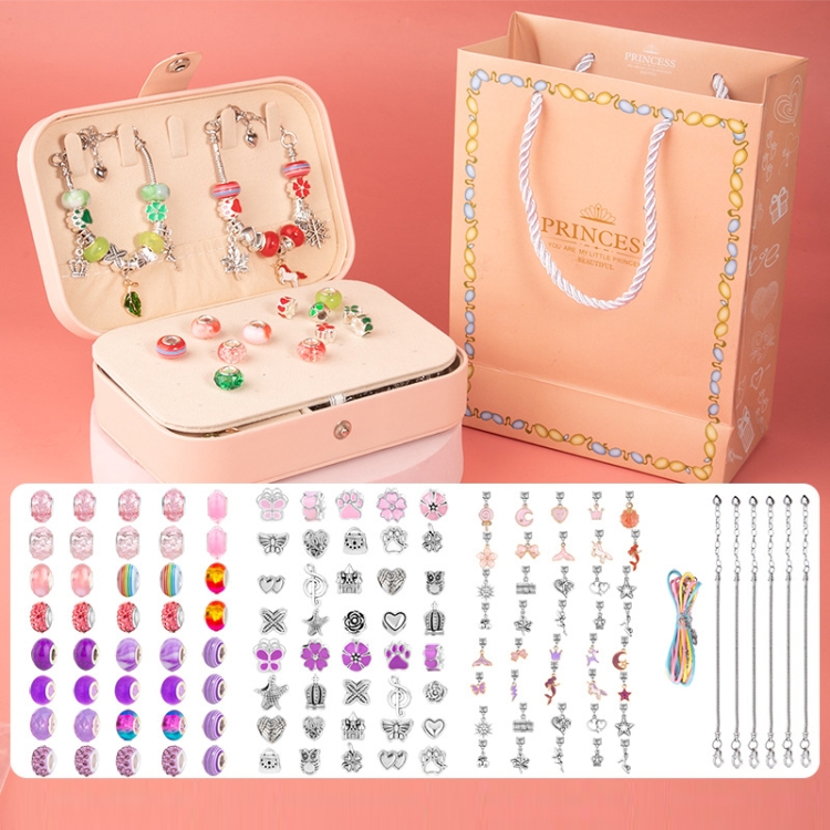 

132pcs/sets Pink+Purple Children DIY Beaded Bracelet Double Layer Jewelry Box Set