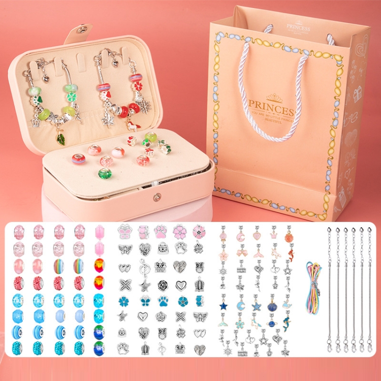 

132pcs/sets Pink+Blue Children DIY Beaded Bracelet Double Layer Jewelry Box Set