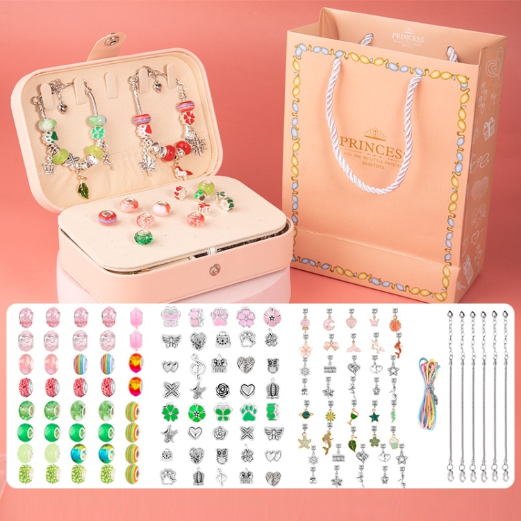 

132pcs/sets Pink+Green Children DIY Beaded Bracelet Double Layer Jewelry Box Set