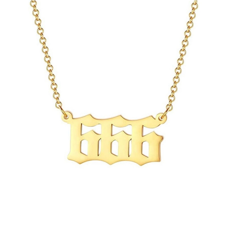 

2pcs Angel Numbered Stainless Steel Pendant Necklace, Color: 666 Gold
