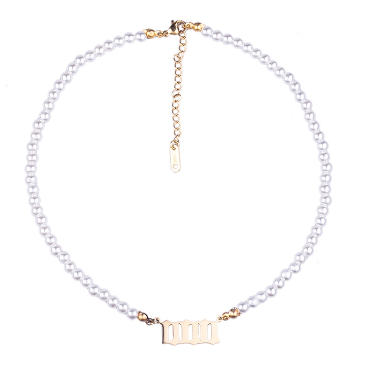

2pcs Angel Number Necklace Pearl Stainless Steel Clavicle Necklace(000 Gold)