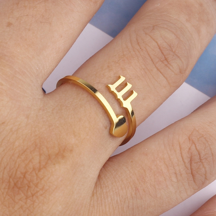 

2pcs Stainless Steel Lucky Number Stainless Steel Open Ring, Color: 111 Gold