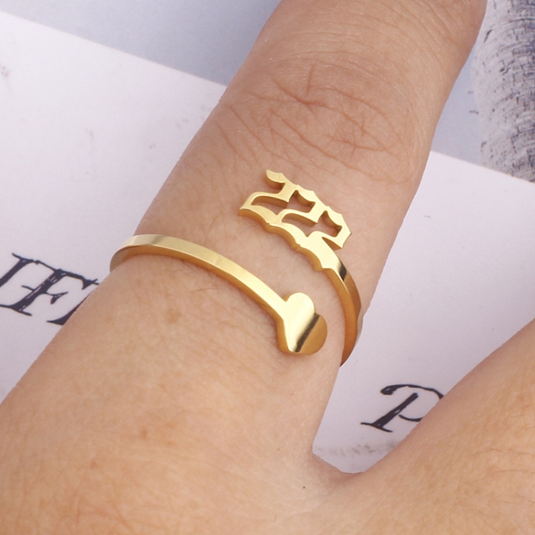 

2pcs Stainless Steel Lucky Number Stainless Steel Open Ring, Color: 222 Gold