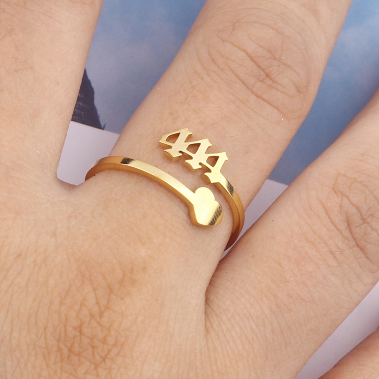 

2pcs Stainless Steel Lucky Number Stainless Steel Open Ring, Color: 444 Gold