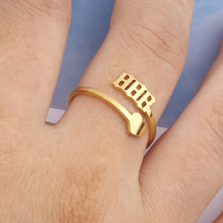 

2pcs Stainless Steel Lucky Number Stainless Steel Open Ring, Color: 888 Gold