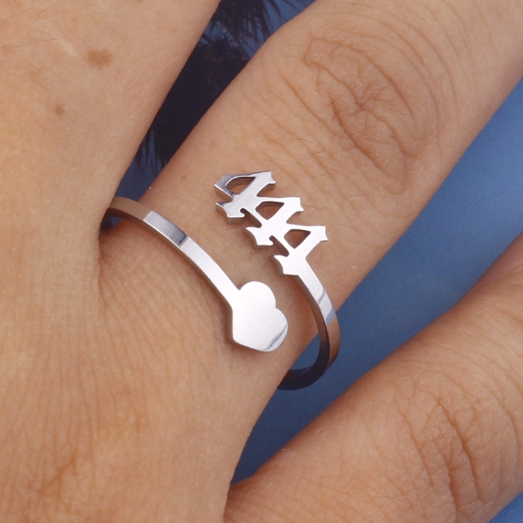 

2pcs Stainless Steel Lucky Number Stainless Steel Open Ring, Color: 444 Steel Color