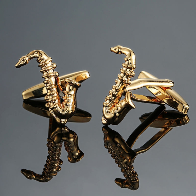 

2 pairs Brass Music Series Instrument Note Cufflinks, Color: Gold Sax