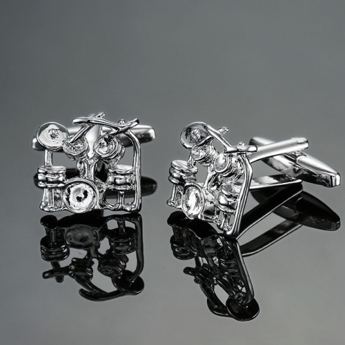 

2 pairs Brass Music Series Instrument Note Cufflinks, Color: Silver Shelf Drum