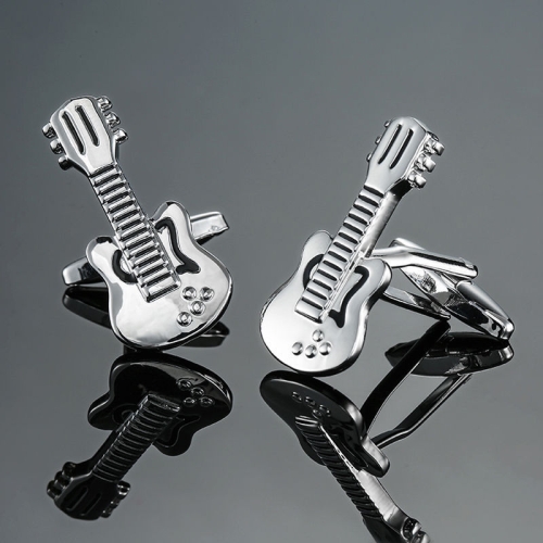 

2 pairs Brass Music Series Instrument Note Cufflinks, Color: Silver Black Guitar
