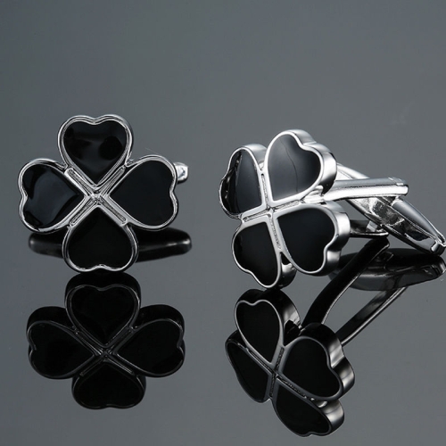 

2 pairs Men Clover Rose Pattern Cufflinks, Color: Black Clover