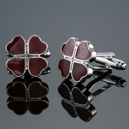 

2 pairs Men Clover Rose Pattern Cufflinks, Color: Red Clover