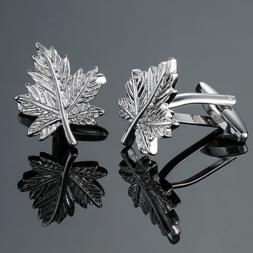 

2 pairs Men Clover Rose Pattern Cufflinks, Color: Silver Maple Leaf