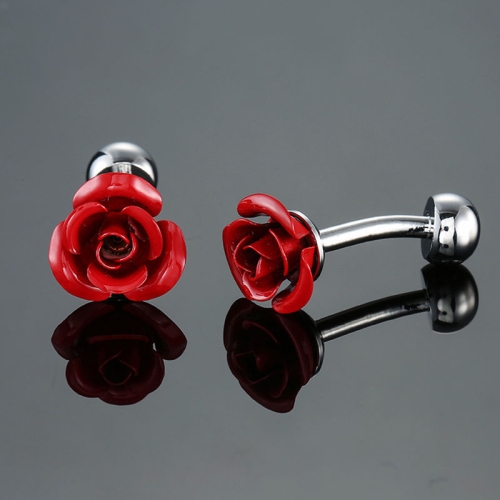 

2 pairs Men Clover Rose Pattern Cufflinks, Color: Red Rose