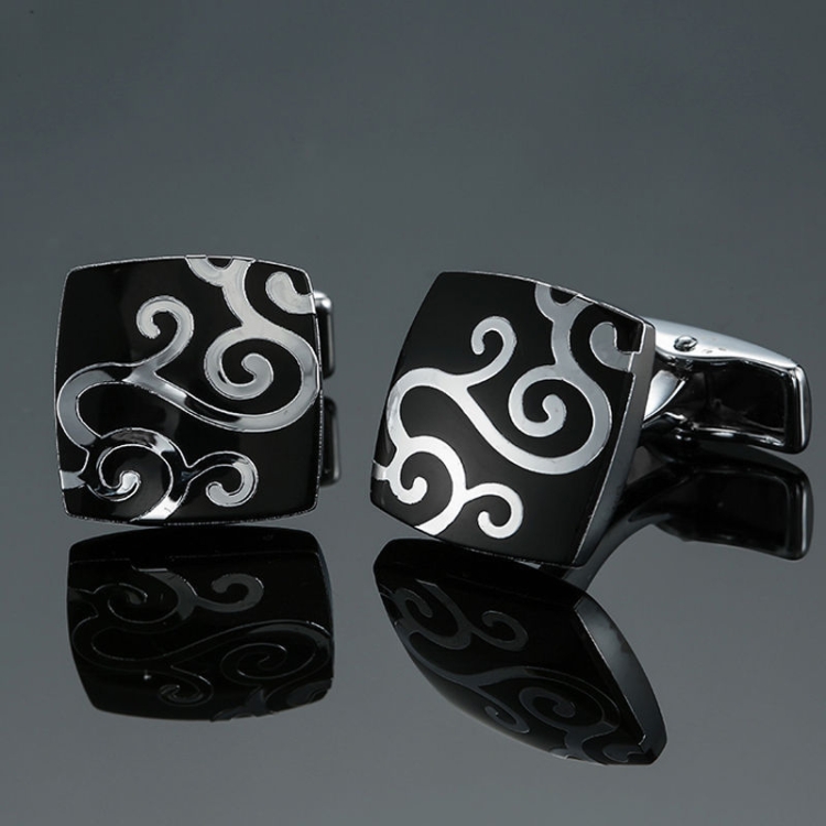 

2 pairs Men Clover Rose Pattern Cufflinks, Color: Black Cloud Pattern