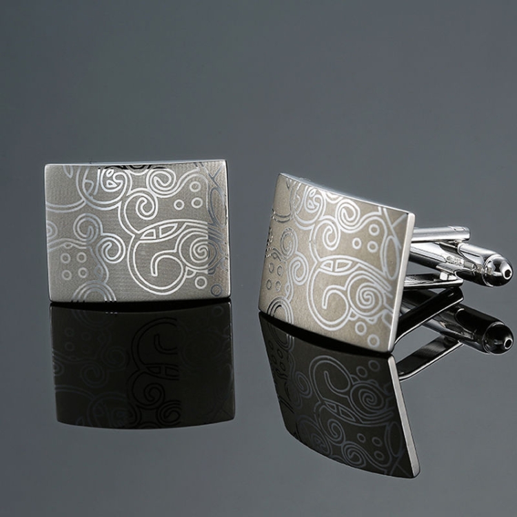

2 pairs Men Clover Rose Pattern Cufflinks, Color: Silver Laser Flower