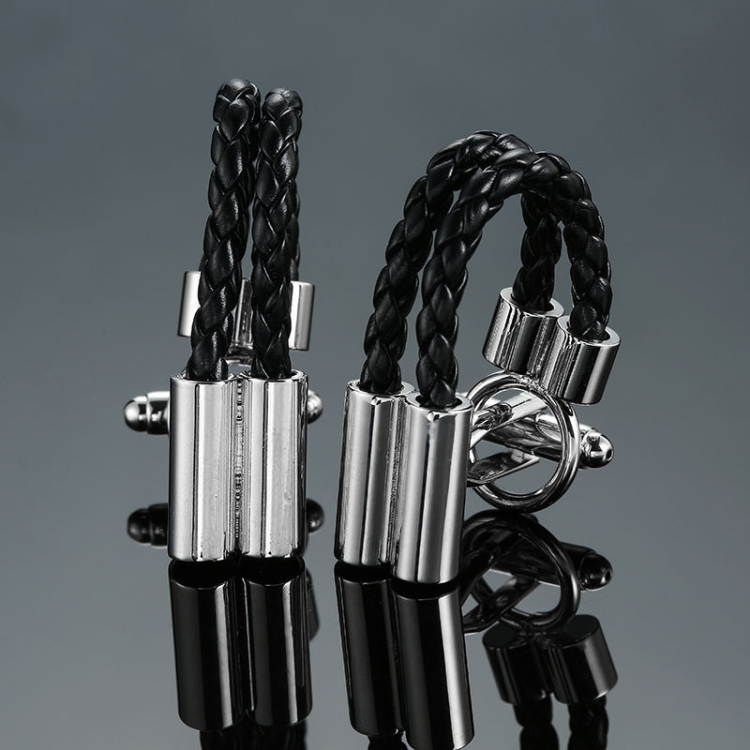 

2 pairs Men Brass Plated Shirt Cufflinks, Color: Black Double Leather Rope