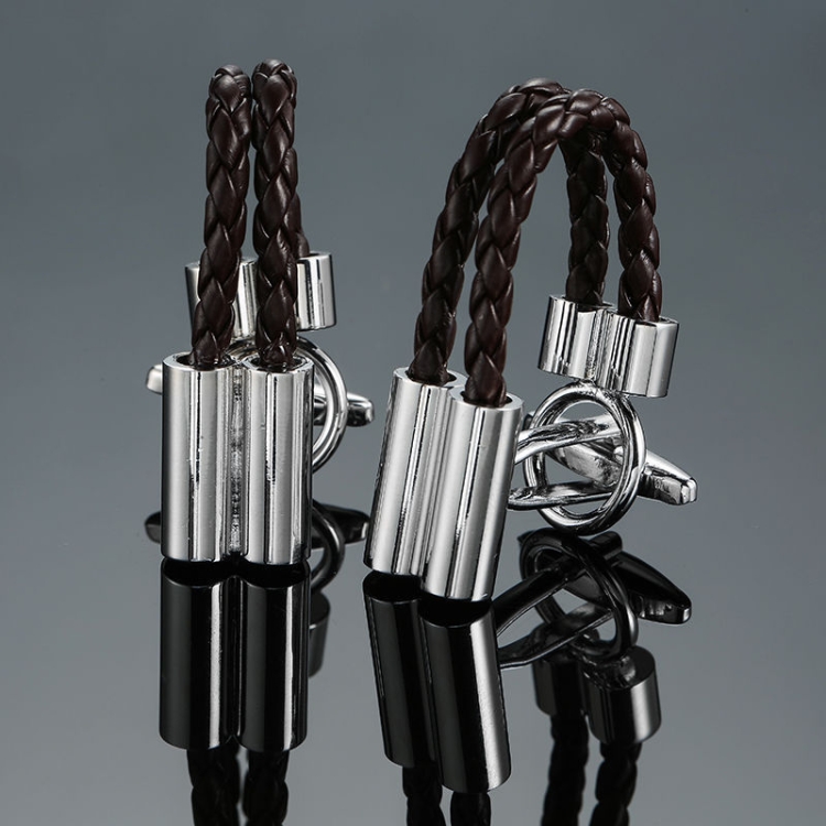 

2 pairs Men Brass Plated Shirt Cufflinks, Color: Brown Double Leather Rope