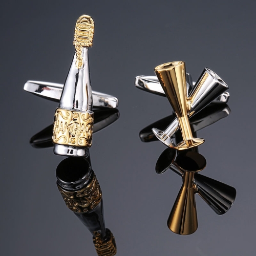 

2 pairs Men Brass Plated Shirt Cufflinks, Color: Gold Silver Wine Glass