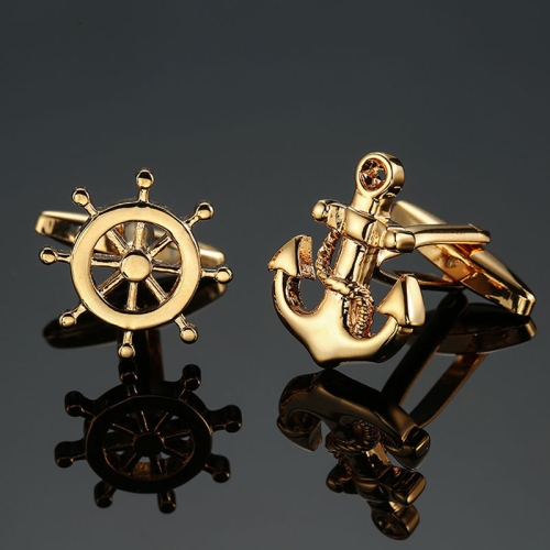 

2 pairs Men Brass Plated Shirt Cufflinks, Color: Gold Anchor Rudder