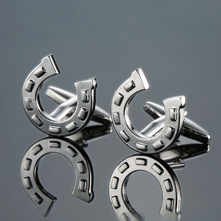 

2 pairs Men Shirts Enamel Lacquered Cufflinks, Color: Silver Horseshoe Iron