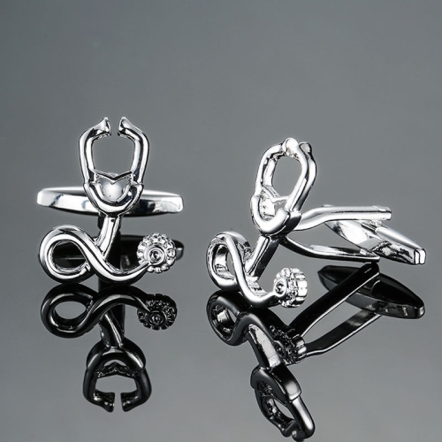 

2 pairs Men Shirts Enamel Lacquered Cufflinks, Color: Silver Stethoscope