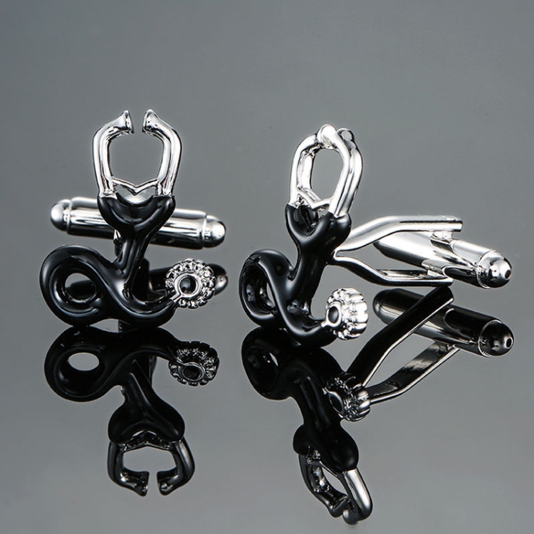 

2 pairs Men Shirts Enamel Lacquered Cufflinks, Color: Black Stethoscope