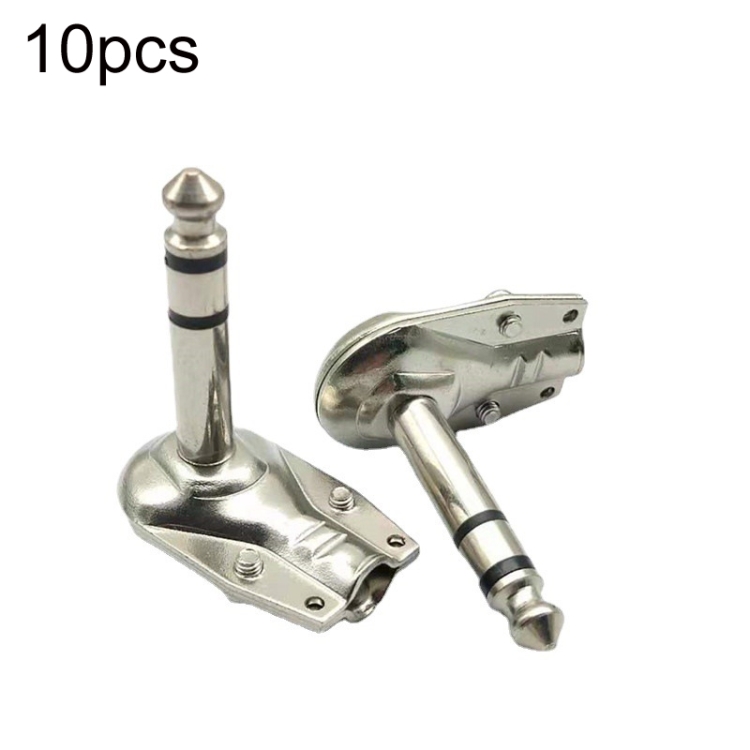 

10pcs 6.35mm Right Angle Guitar Plug Audio Microphone Amplifier Connector, Specification: Binaural