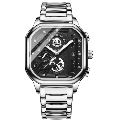 

BINBOND B6577 30M Waterproof Luminous Square Quartz Watch, Color: White Steel-Black-White