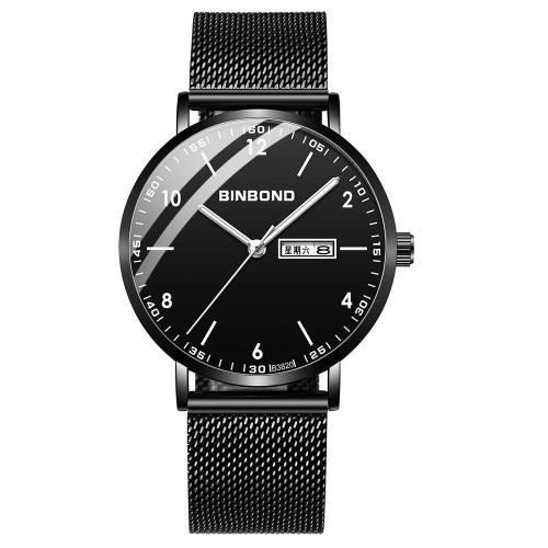 

BINBOND B3820 30M Waterproof Ultra-thin Quartz Luminous Starry Watch, Color: Black Net-Black-White Nail