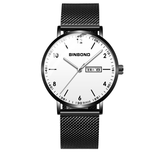 

BINBOND B3820 30M Waterproof Ultra-thin Quartz Luminous Starry Watch, Color: Black Net-Black-White