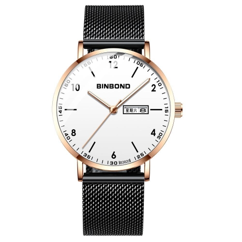

BINBOND B3820 30M Waterproof Ultra-thin Quartz Luminous Starry Watch, Color: Black Net-Rose Gold-White