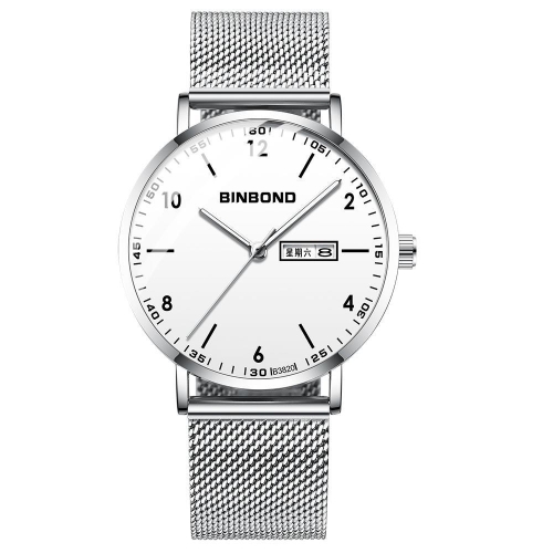 

BINBOND B3820 30M Waterproof Ultra-thin Quartz Luminous Starry Watch, Color: White Net-White-White