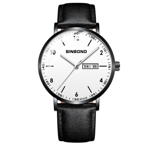 

BINBOND B3820 30M Waterproof Ultra-thin Quartz Luminous Starry Watch, Color: Black Leather-Black-White