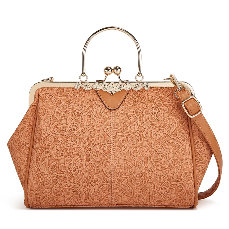 

036 Vintage Buckle Handbags Leather Adjustable Crossbody Bag(Lace Orange)