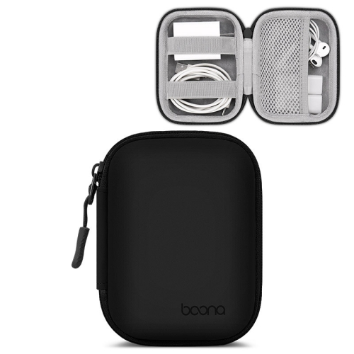 Baona BN-F003 Leather Digital Headphone Cable U Disk Storage Bag, Specification: Rectangular Black