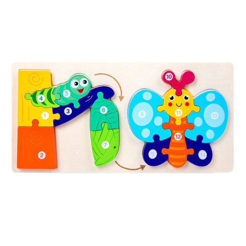 

Wooden Animal Growth Process Evolution 3D Jigsaw Puzzle Toy Early Education Building Blocks(Butterfly)