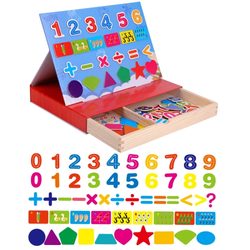 

Drawer Type Double-sided Drawing Board Puzzle Magnetic Cartoon Dress Up Wooden Toys(Number Tangram)