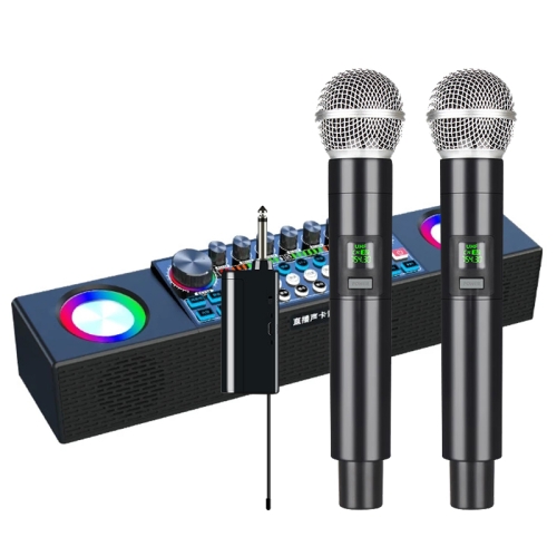 

X80 Portable Multifunctional Live Singing Wireless Bluetooth Sound Card Speaker (Dual-microphone Black)